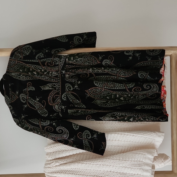 Vintage Anthropologie Le Shack Paisley Trench Military Coat Bow Tie Waist Size 4 - Picture 5 of 7